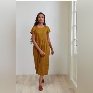 Pyne & Smith No. 17 Full Length Linen Tea Dress in Saffron